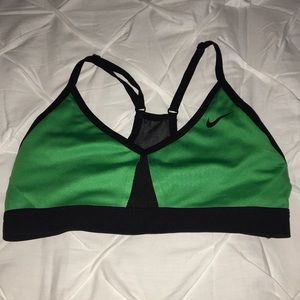 Green Nike sports bra with adjustable straps